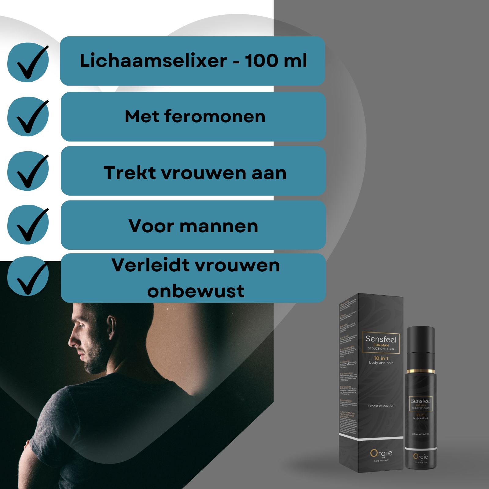 Orgie Sensfeel 10-in-1 Elixir voor mannen, fles van 100ml.