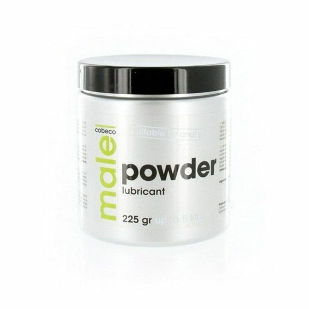 Cobeco Male Powder glijmiddel in zilverkleurige pot met zwarte deksel. 225g.
