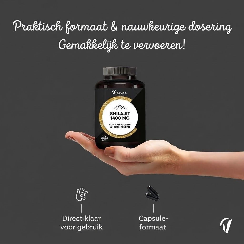 Vitavea Shilajit capsules: Zuiver Shilajit uit India, 1400 mg, rijk aan fulvinezuur & huminezuur, vegan.