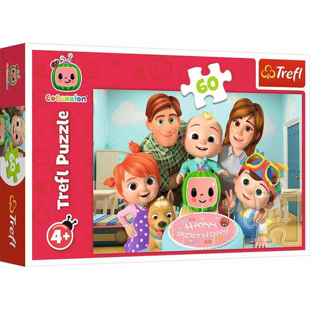 Puzzelverpakking met Cocomelon-motief, Trefl-logo, 60 stukjes, aanbevolen voor 4+.