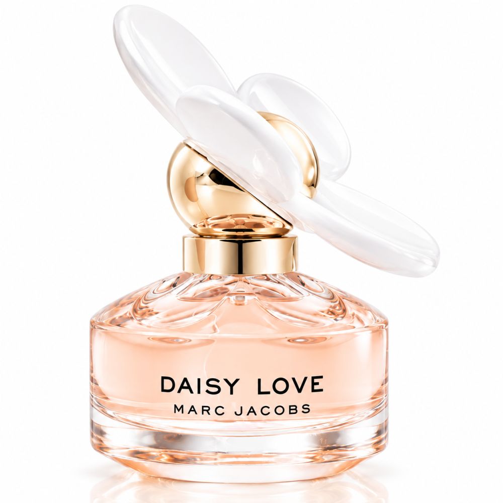 Marc Jacobs Daisy Love Eau de Toilette Spray flesje met witte bloem als dop.