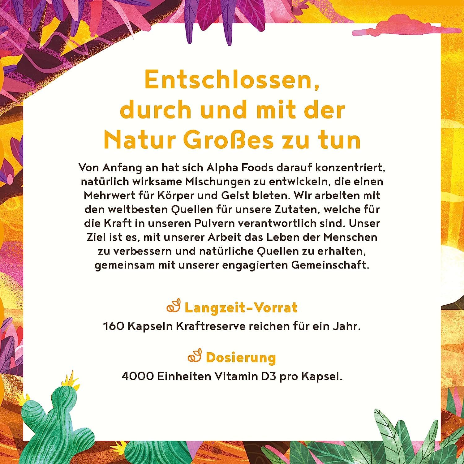 Texte sur la philosophie d'Alpha Foods et informations produit.