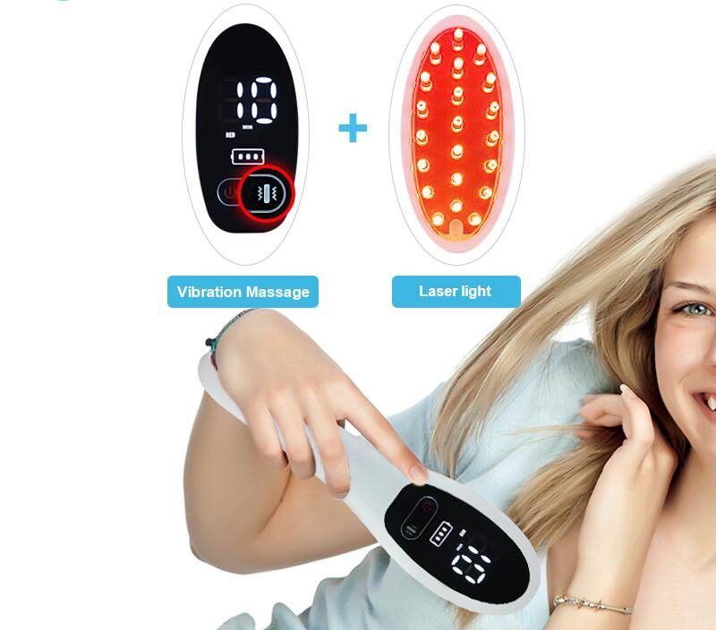 Appareil avec écran et lumière rouge. Fonction massage par vibration et lumière laser.