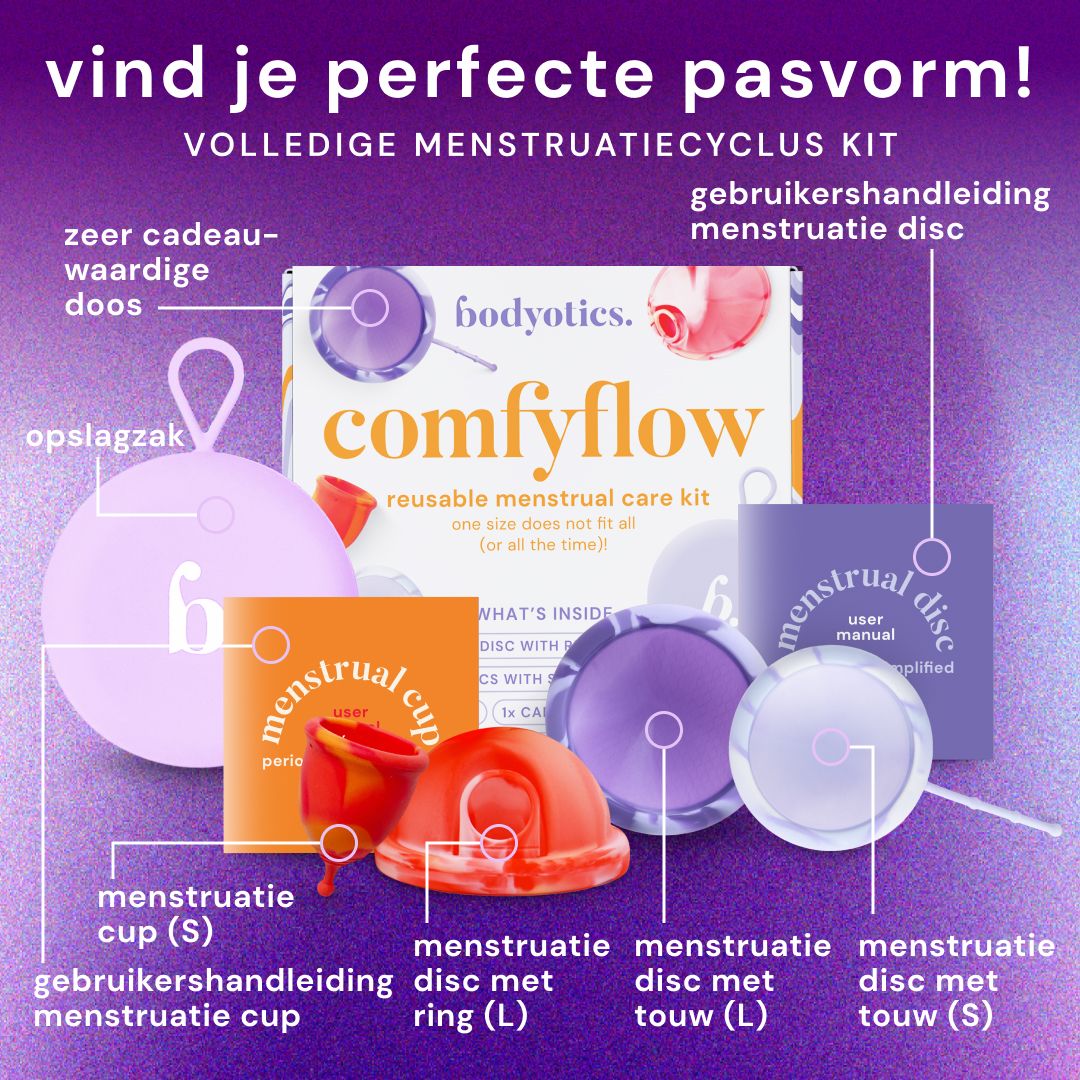 Bodyotics Comfyflow: Menstruatieschijf (S) met ring, rood, met maatindicatie.