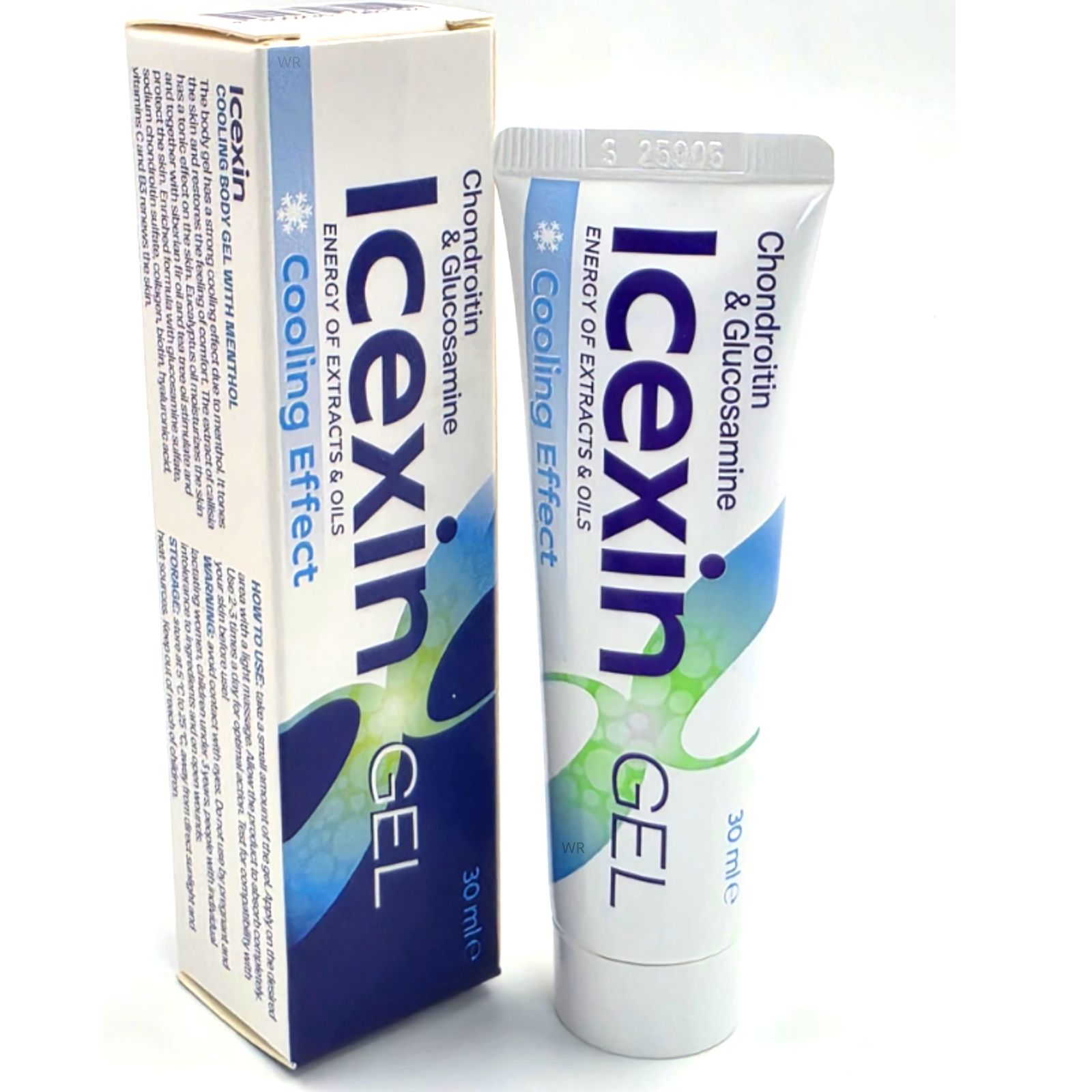 IceXin GEL tube en kartonnen verpakking met Chondroïtine & Glucosamine, verkoelend effect en Menthol.