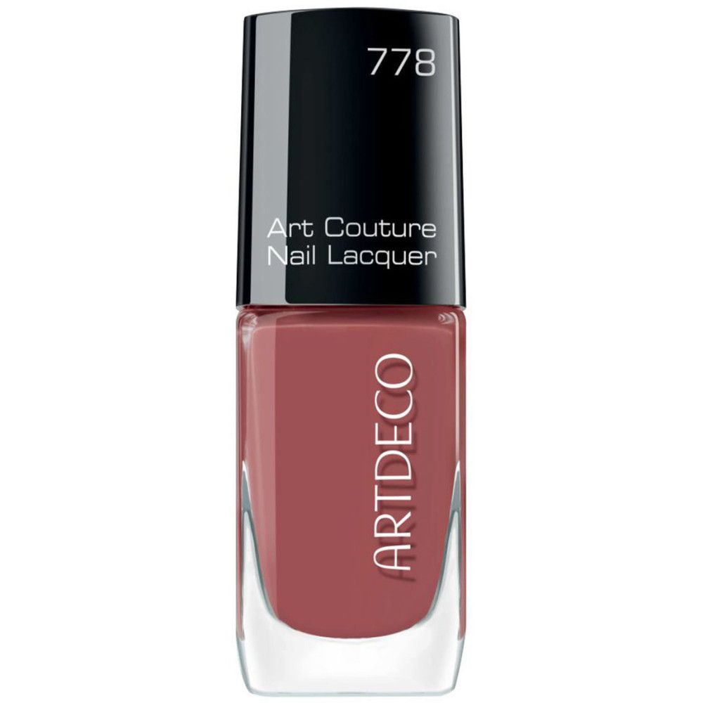Flacon de vernis à ongles, couleur 778. Art Couture Nail Lacquer. Teinte brun rouille. Bouchon noir. Marque ARTDECO.