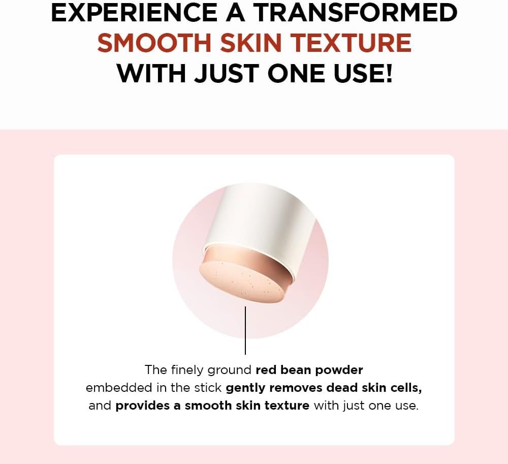 Close-up van de gezichtsmasker stick. Tekst: Smooth Skin Texture. Rode bonenpoeder.