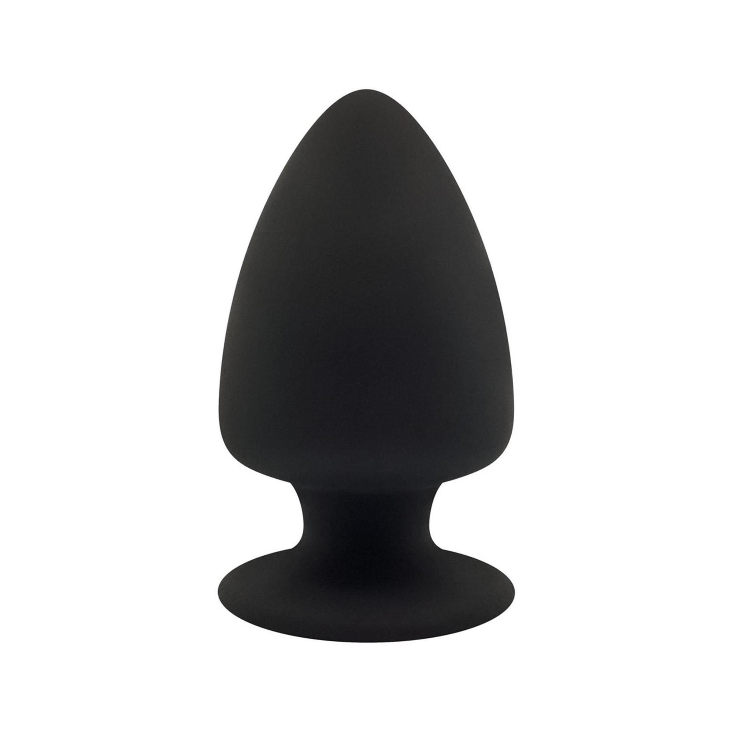 Bouchon conique noir en silicone avec une base large.