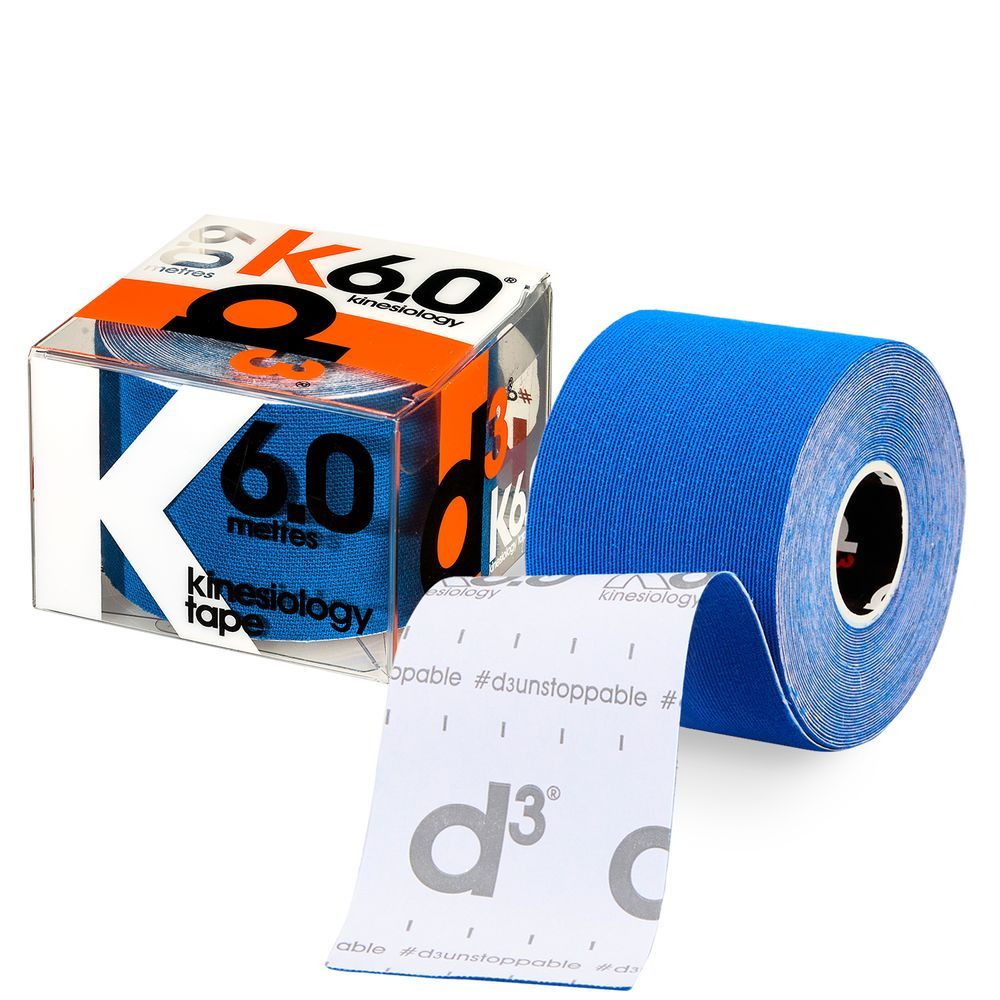 Bande de kinésiologie bleue d3 K6.0, rouleau de 6 mètres avec emballage.