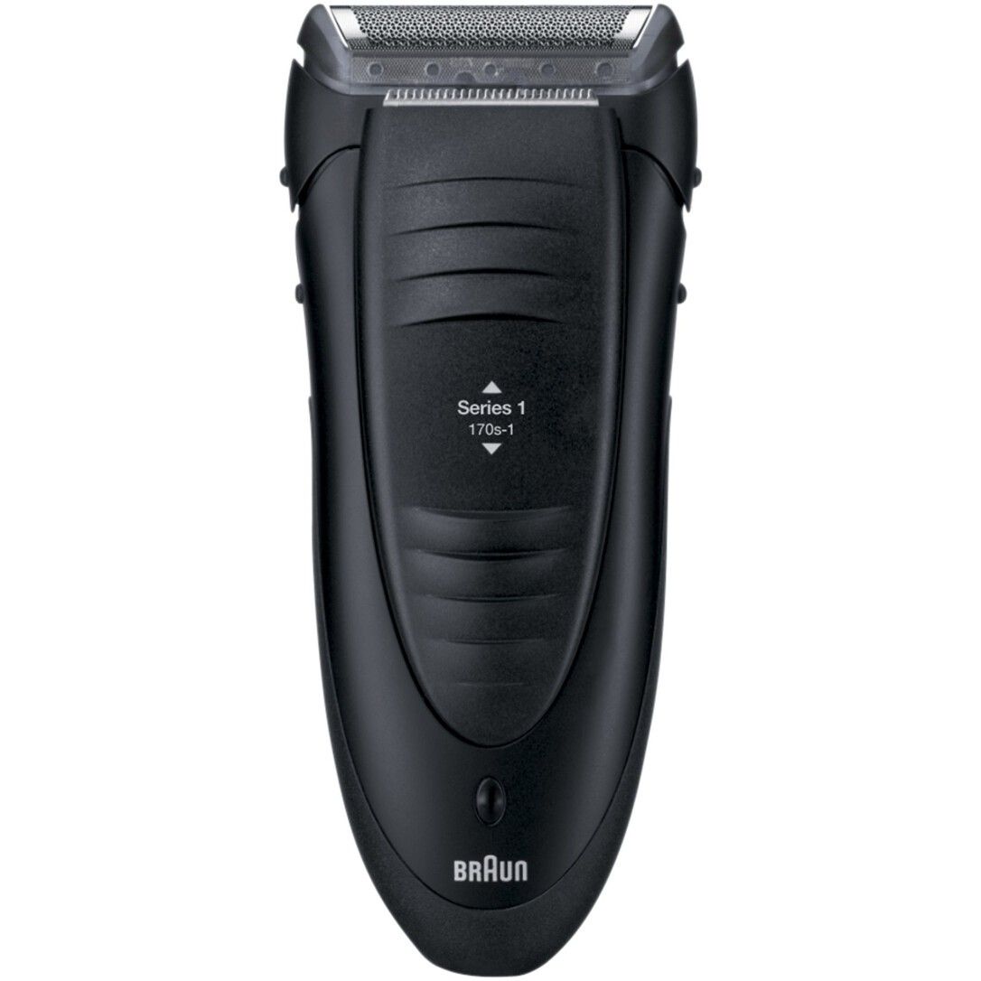 Rasoir électrique Braun Series 1 170s noir, vue de face avec logo et nom du modèle.