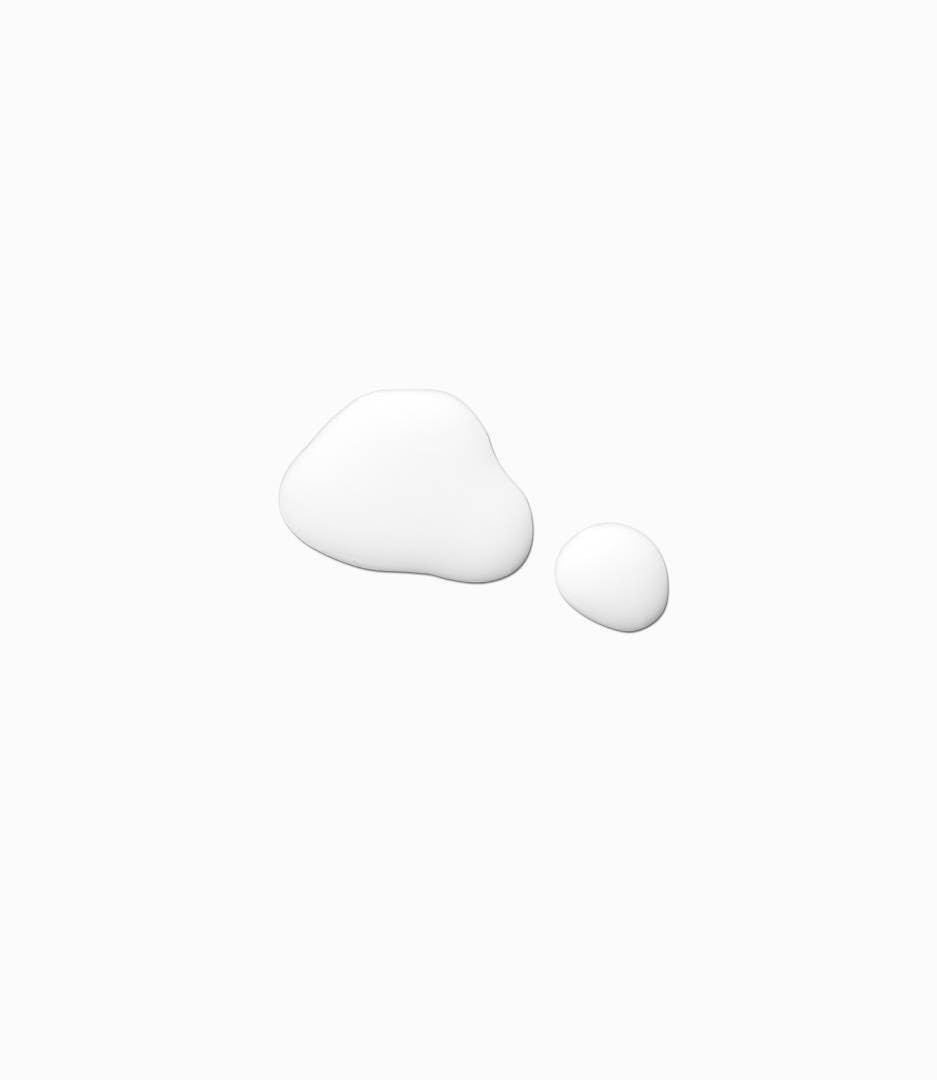 Twee witte, druppelvormige vloeistoffen op een witte achtergrond.