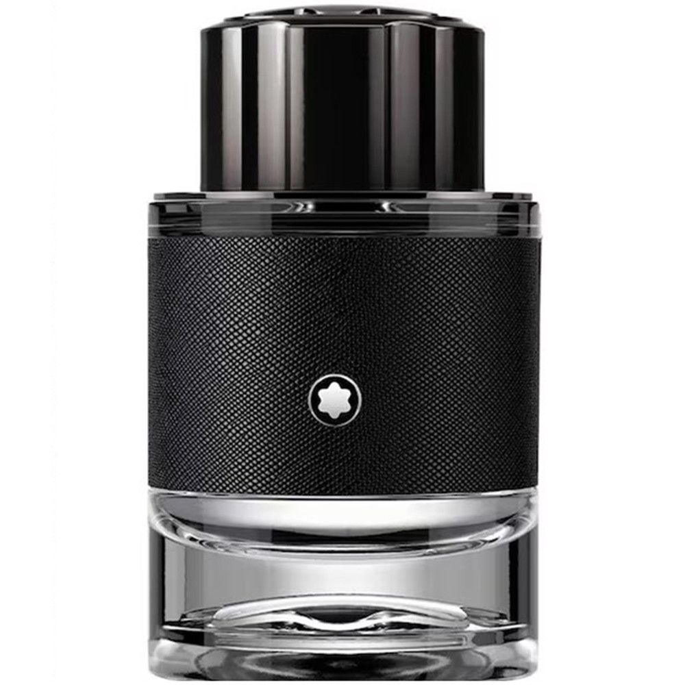 Montblanc Explorer Eau de Parfum fles. Zwarte fles met zilveren dop. Logo op de fles.
