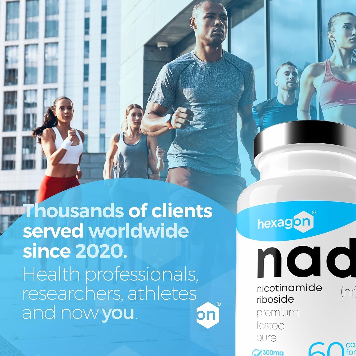 Fles NAD-supplement met nicotinamide-riboside, 60 capsules.