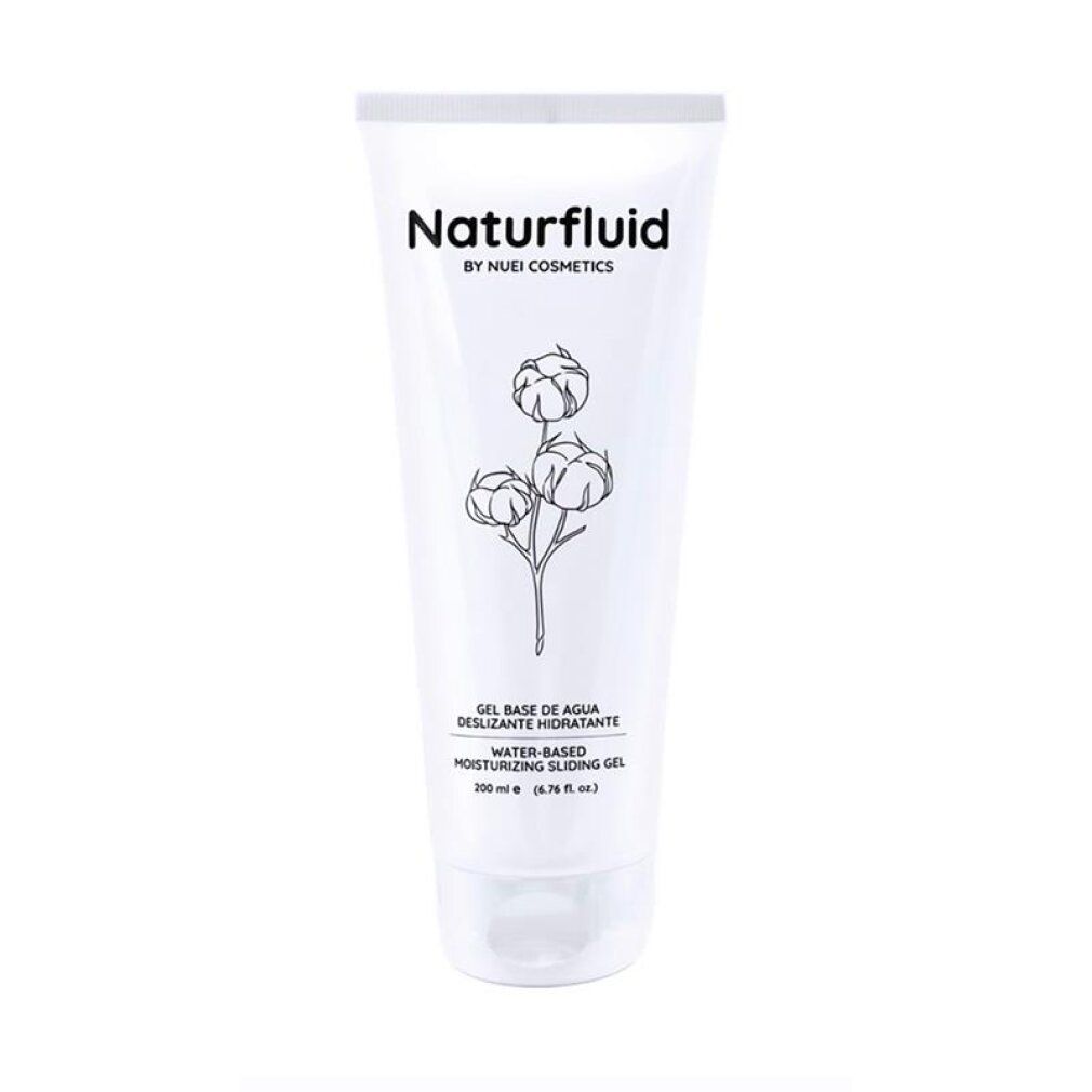 Tube blanc de gel lubrifiant Naturfluid, motif coton et texte.
