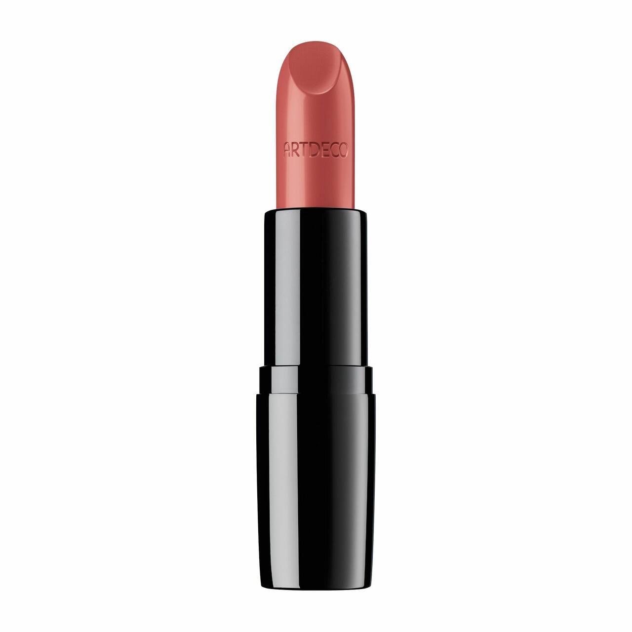 Open lipstick met roze stick. Zwarte, glanzende huls. "ARTDECO" tekst op de stick.