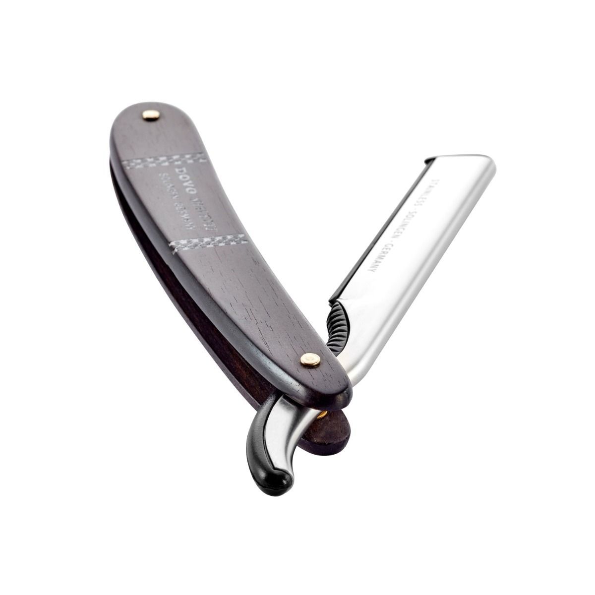 Open scheermes met houten handvat. Roestvrijstalen mes. DOVO Solingen Germany gegraveerd op het handvat.