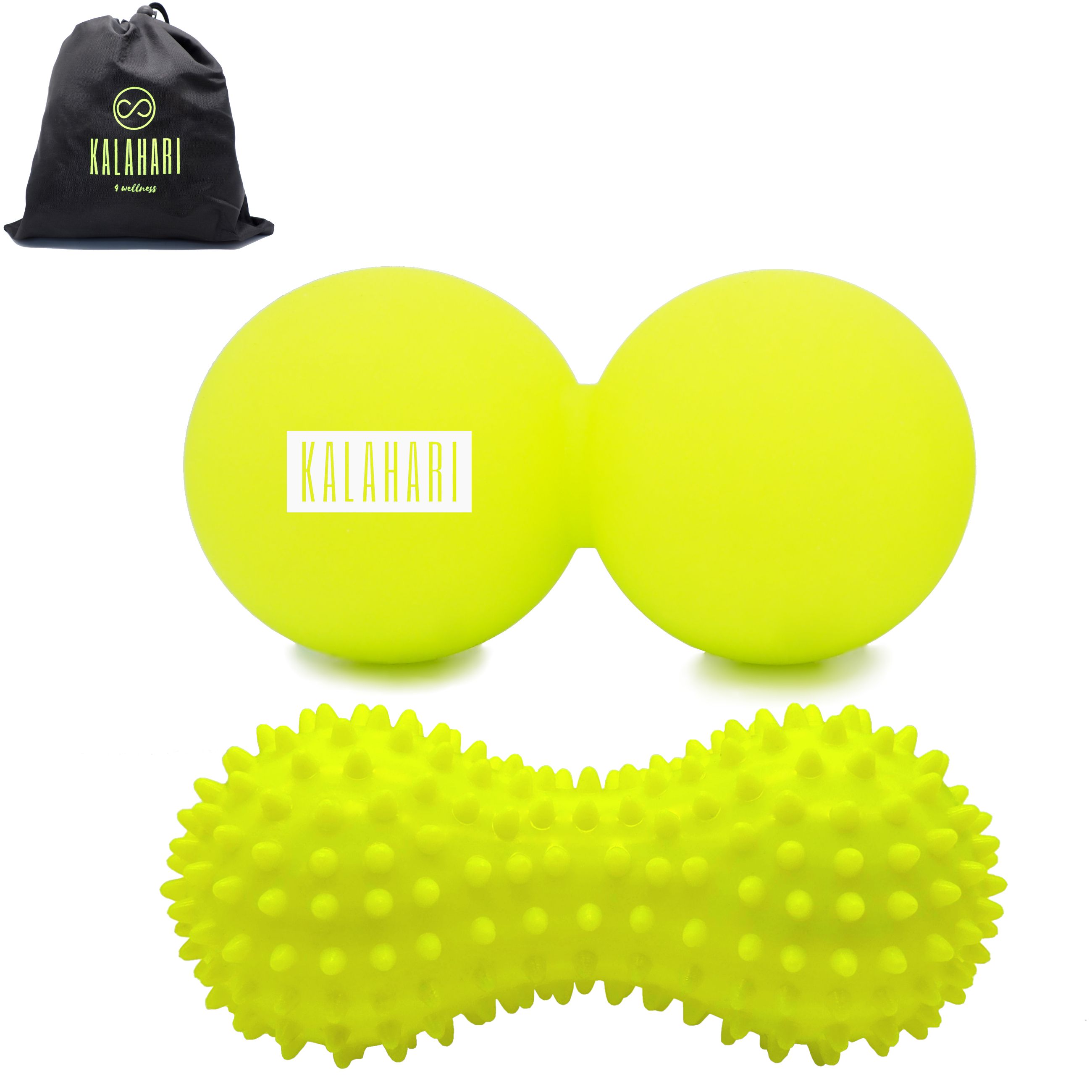 Gele duoball met zwarte draagtas, merk KALAHARI.
