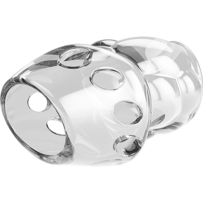 Transparant product met gaten. Specifieke vorm. Gemaakt van helder materiaal.