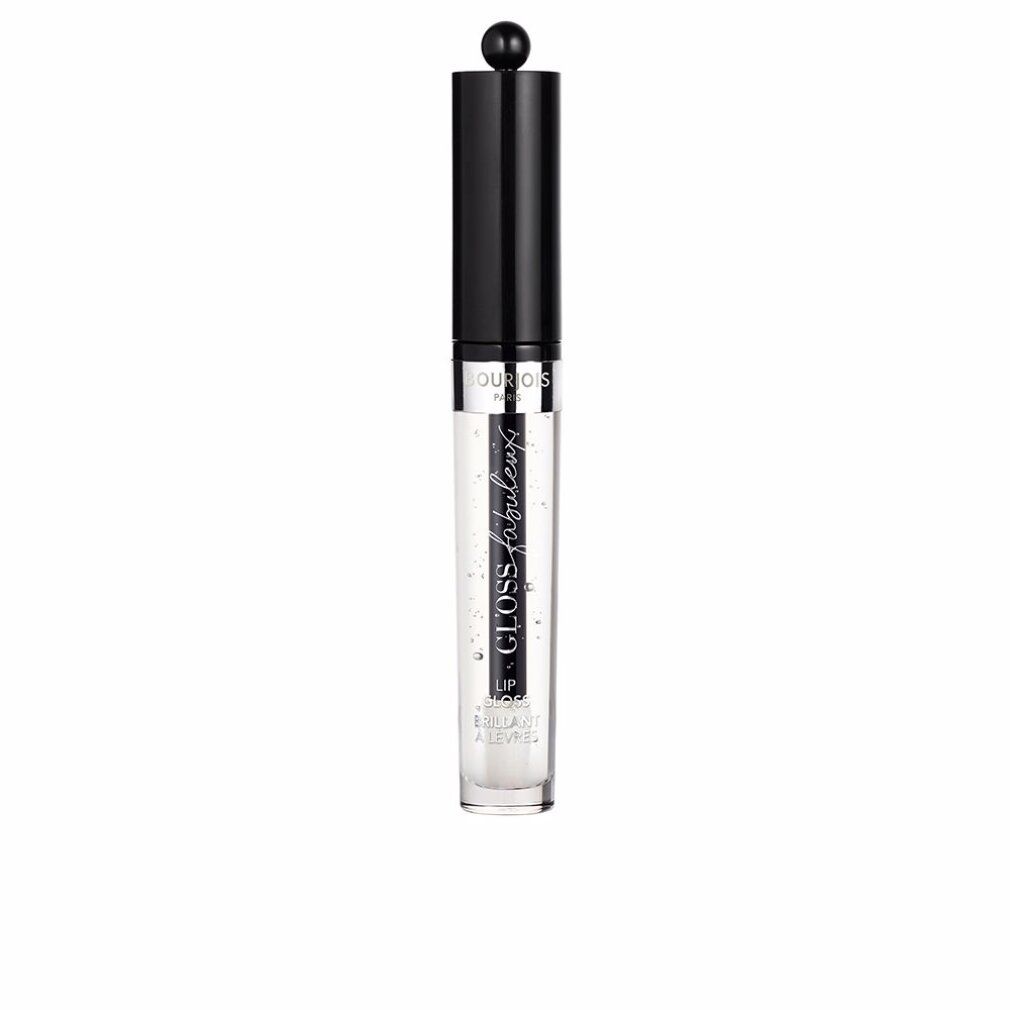 Gloss à lèvres transparent en tube transparent avec bouchon noir. Inscription: Gloss Fabuleux.
