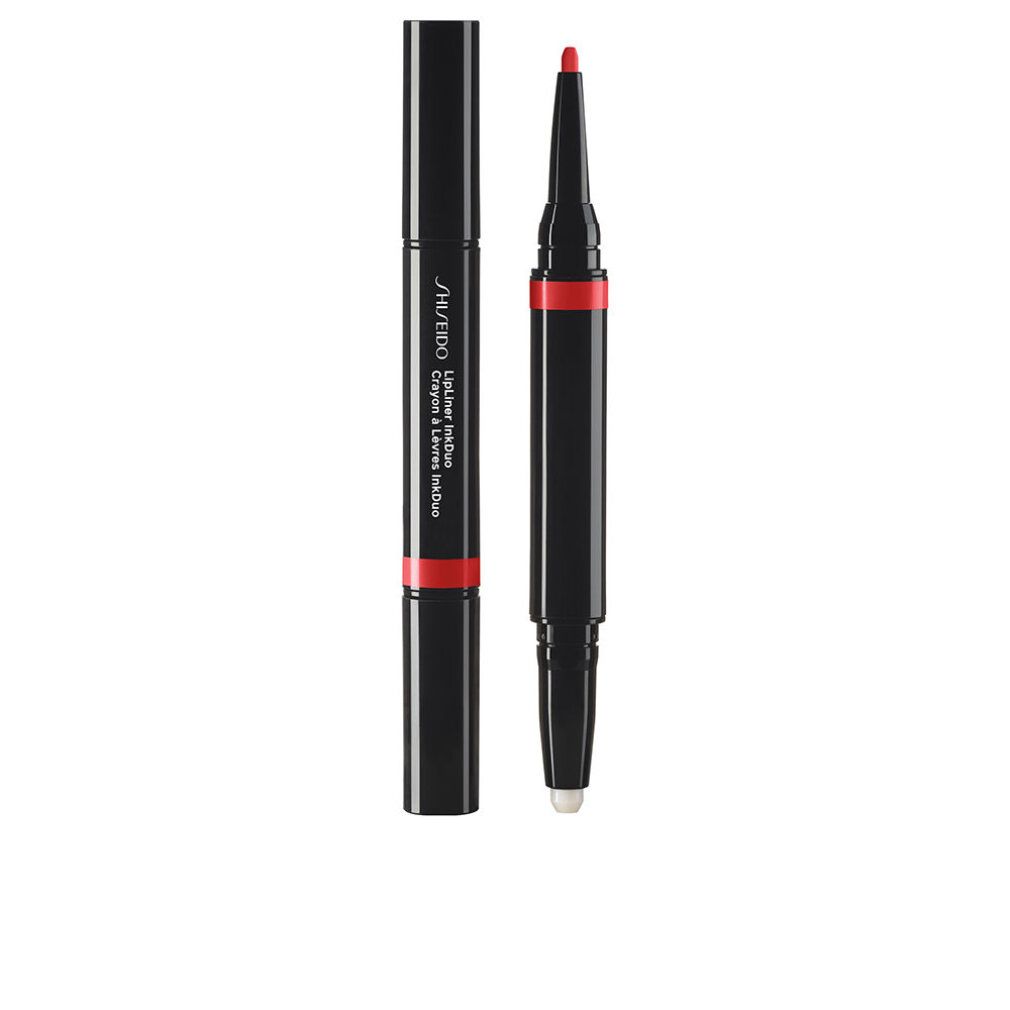 Duo crayon contour des lèvres noir et rouge. Inscription: SHISEIDO Lip Liner Ink Duo. Un crayon est ouvert.