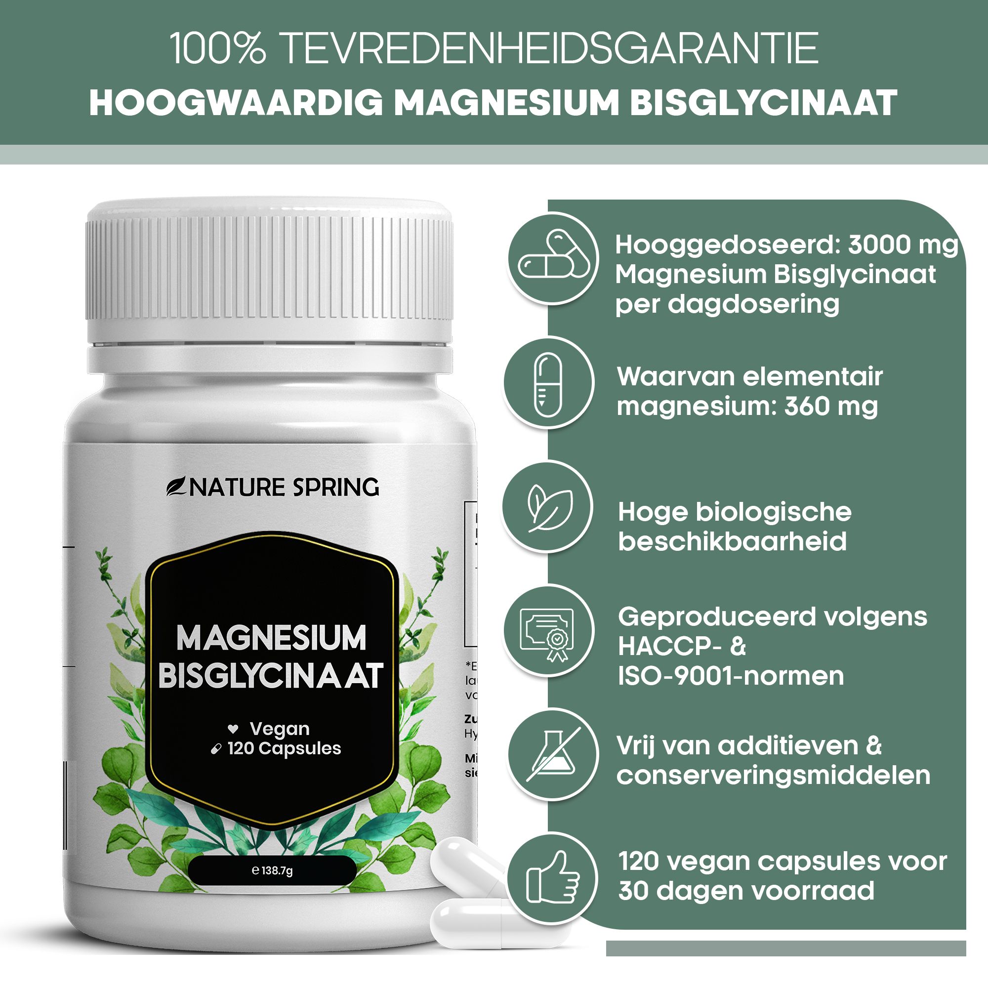 Witte pot met Magnesium Bisglycinaat, 120 vegan capsules.