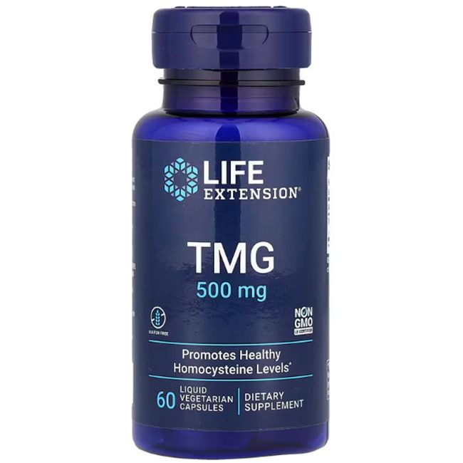 Life Extension TMG Trimethylglycine 500 mg, 60 vegetarische capsules.