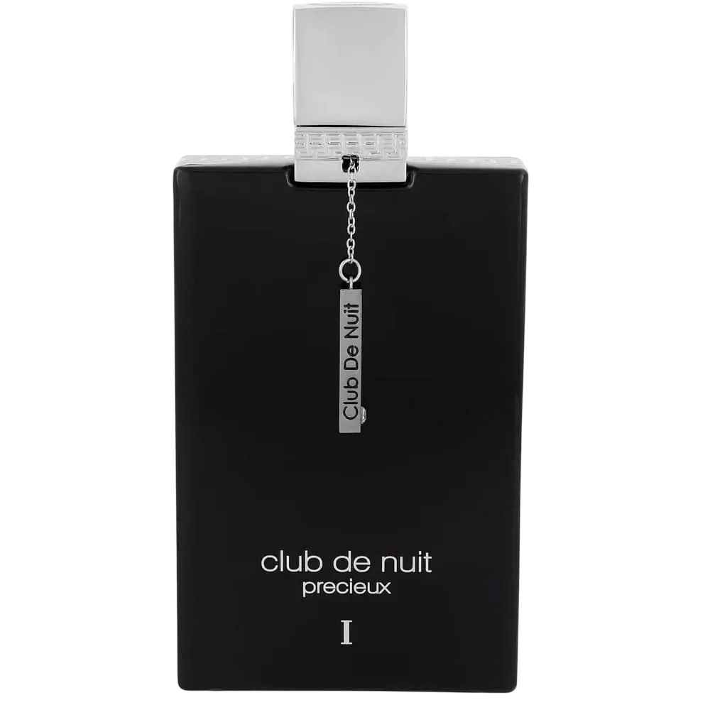 Flacon noir avec bouchon argenté. Pendentif avec inscription Club De Nuit. Inscription : club de nuit precieux I.