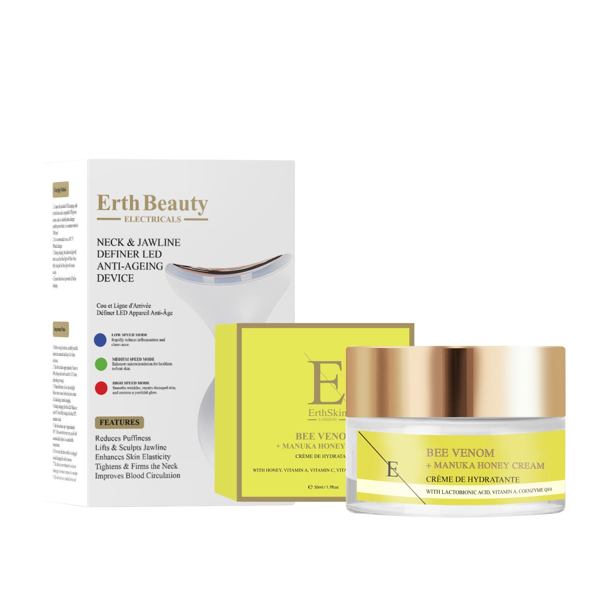 ErthSkin London LED Cou Mâchoire Duo Venin dAbeille Manuka