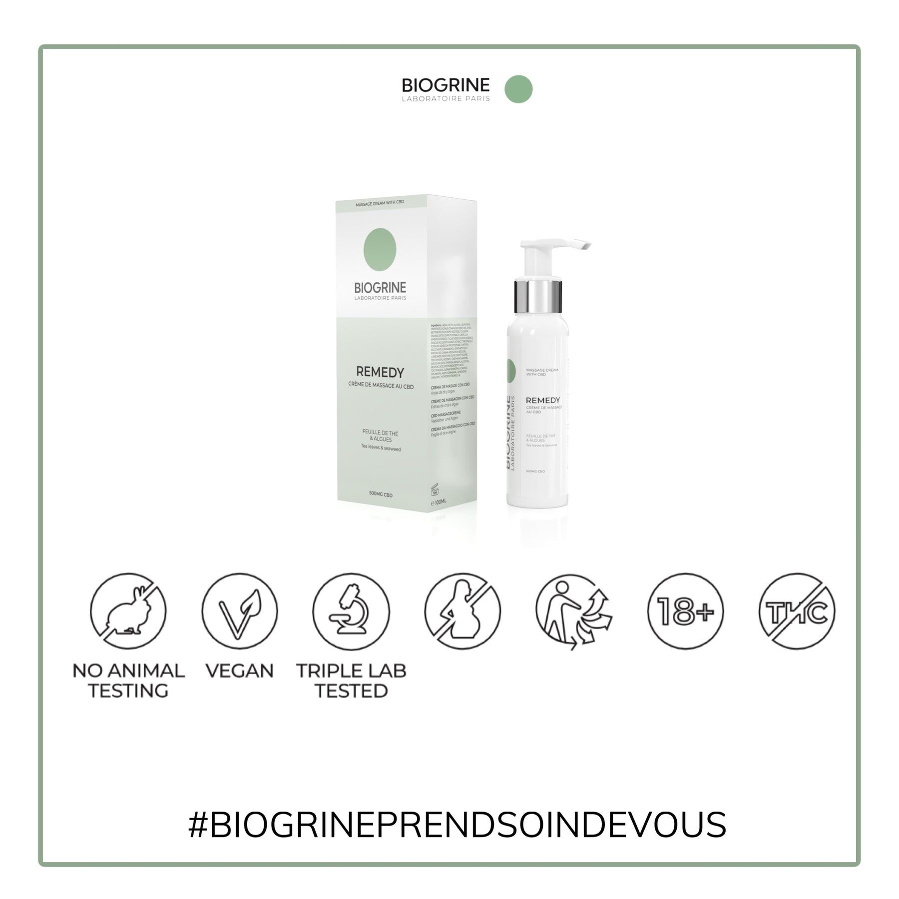 BIOGRINE "REMEDY" MASSAGECRÈME MET CBD, SHEABOTER & GINSENG