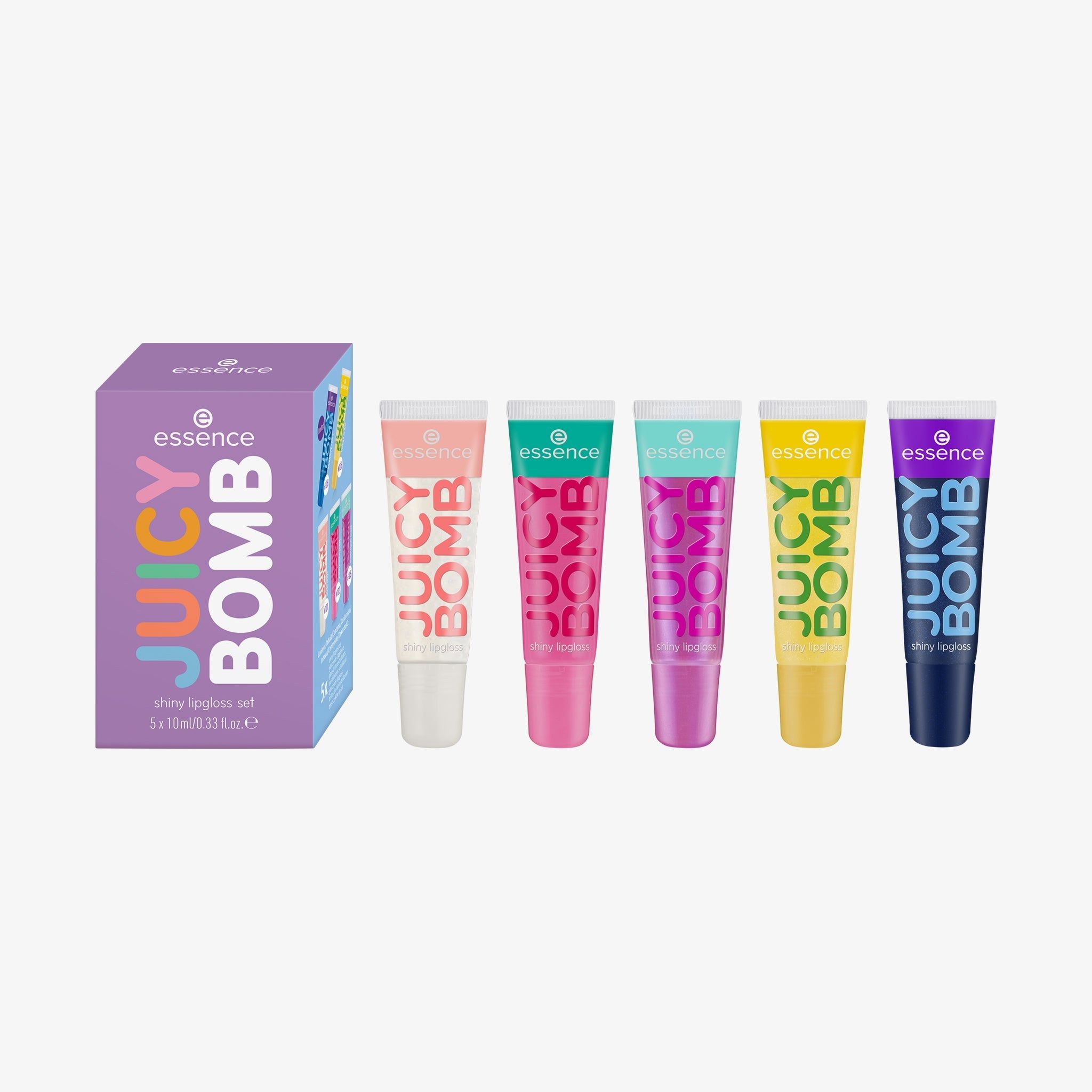 Essence, JUICY BOMB shiny lipgloss set 02