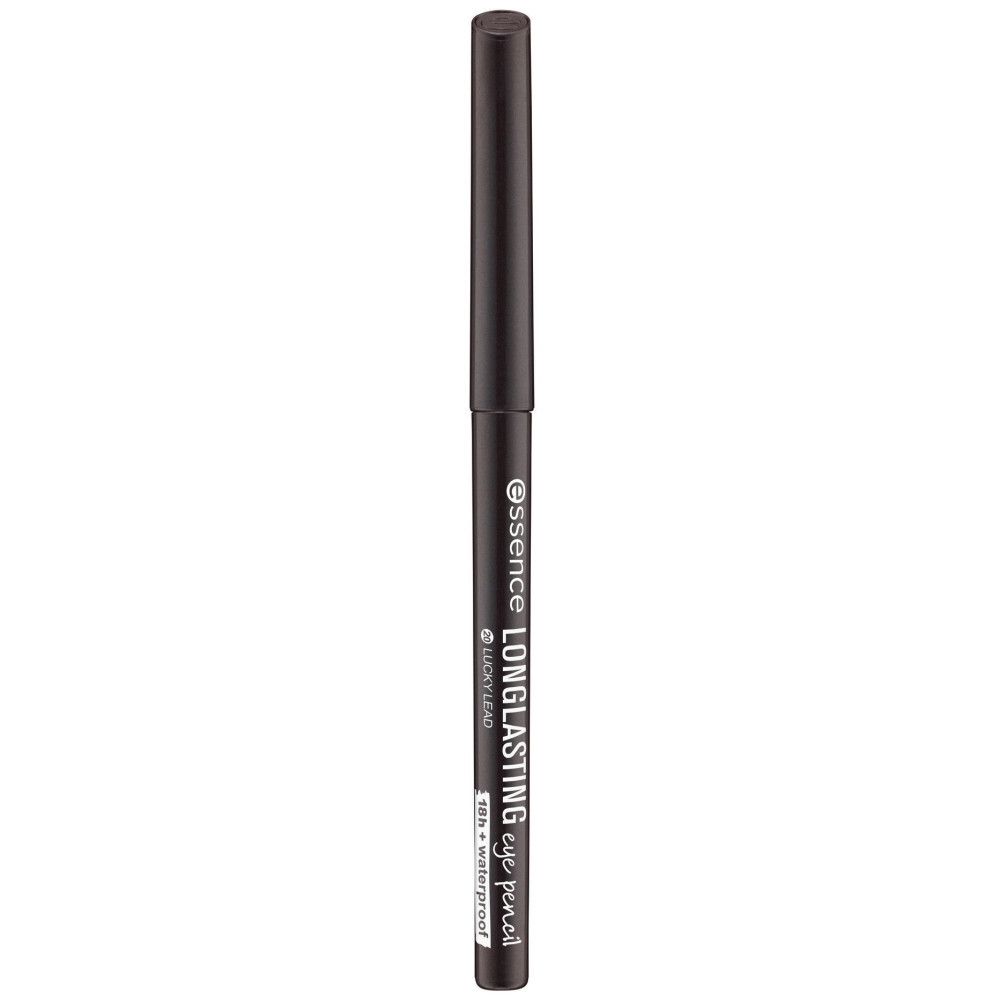 Crayon pour les yeux Essence Longlasting. Crayon brun foncé avec capuchon noir. Inscription : Longlasting, waterproof.