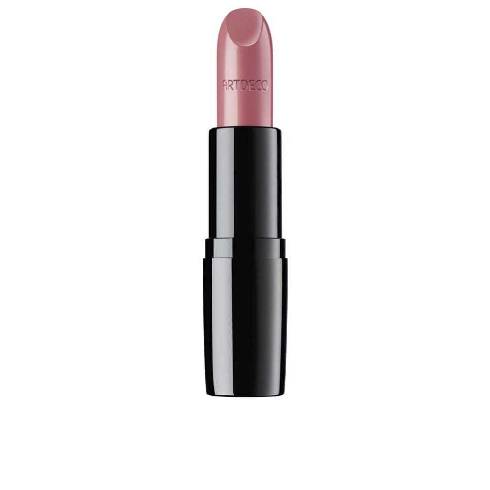 Beige lipstick met zwarte huls. De tekst "ARTDECO" is zichtbaar op de lipstick.