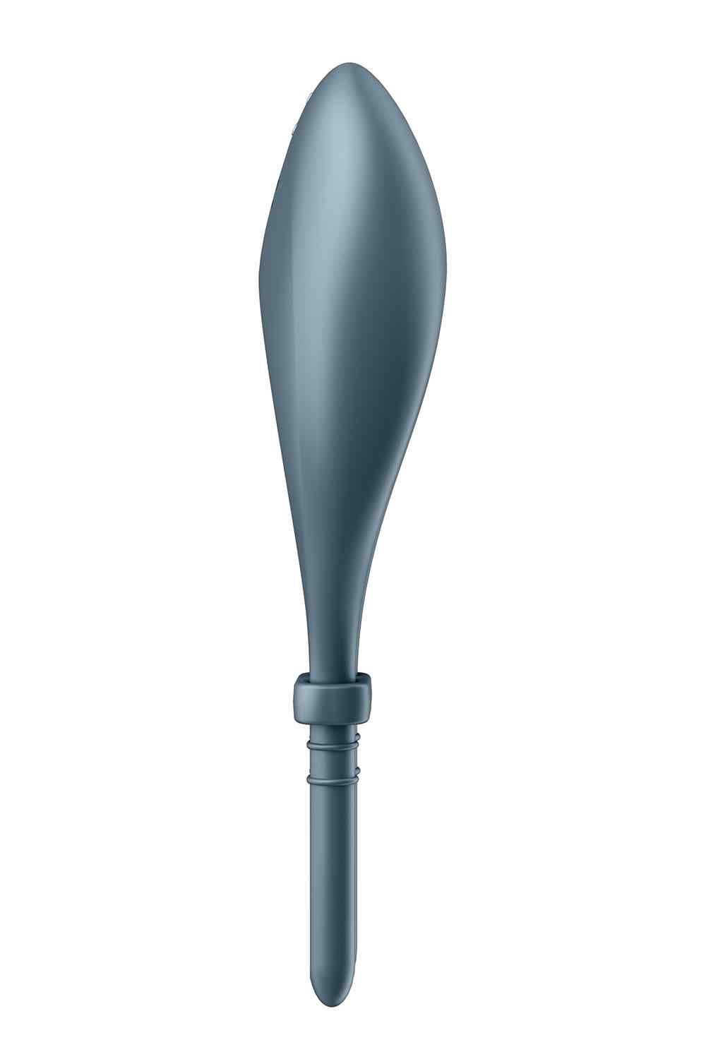Satisfyer Bullseye Ring Vibrator bleu, vue de côté, design élancé.