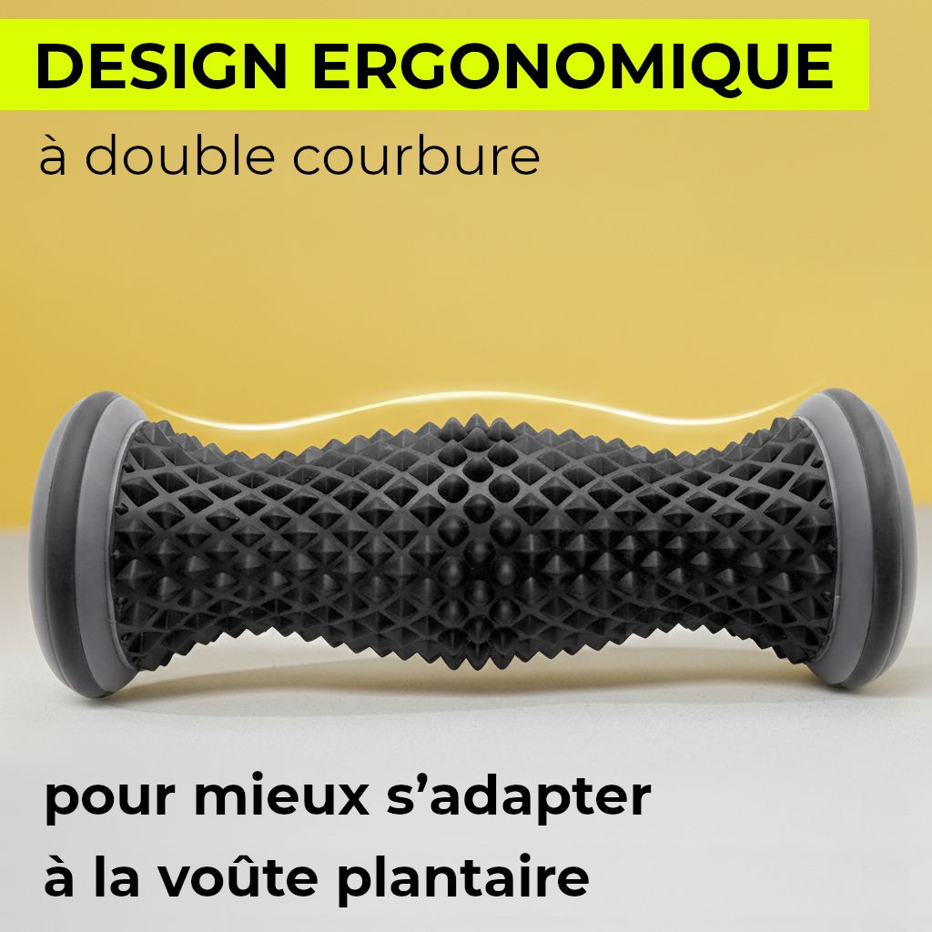 Rouleau ergonomique pour pieds à double courbure pour la voûte plantaire.