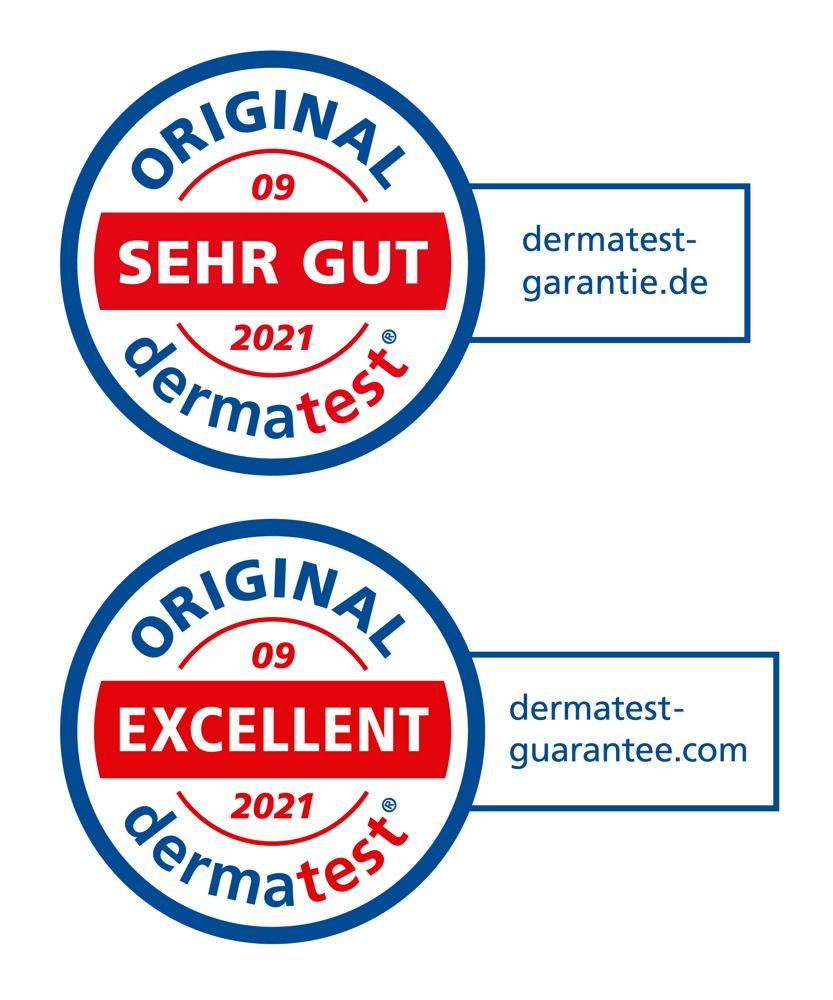 Sceaux Dermatest 'Très Bon' et 'Excellent' pour gel Orgasme.