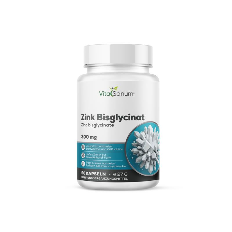VitaSanum Zinc Bisglycinate Gélules, 90 pièces, 300 mg de zinc par gélule.