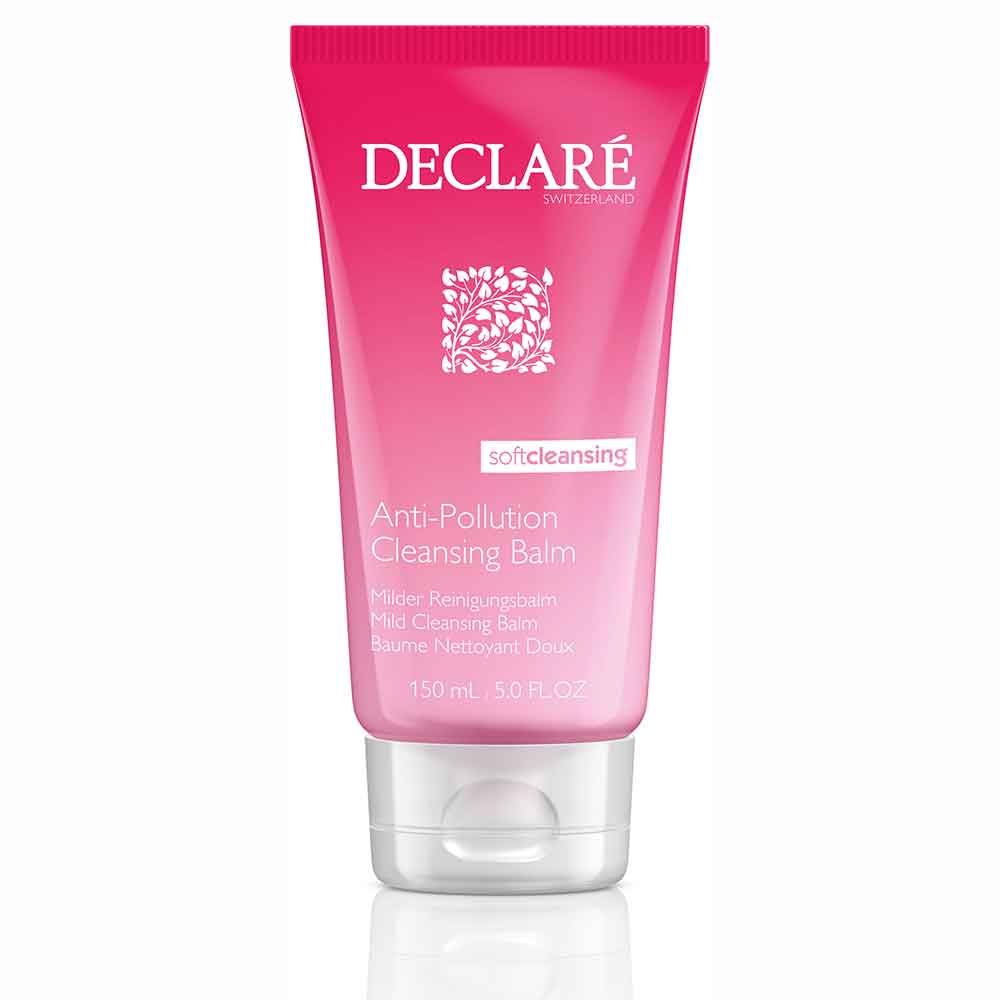 Roze tube met witte dop. DECLARÉ-logo en productnaam. Tekst: Anti-Pollution Cleansing Balm, 150 ml.