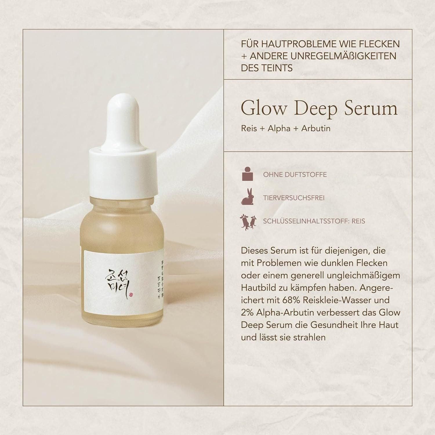 Glow Deep Serum flesje met pipet, Rijst + Alfa-Arbutine.