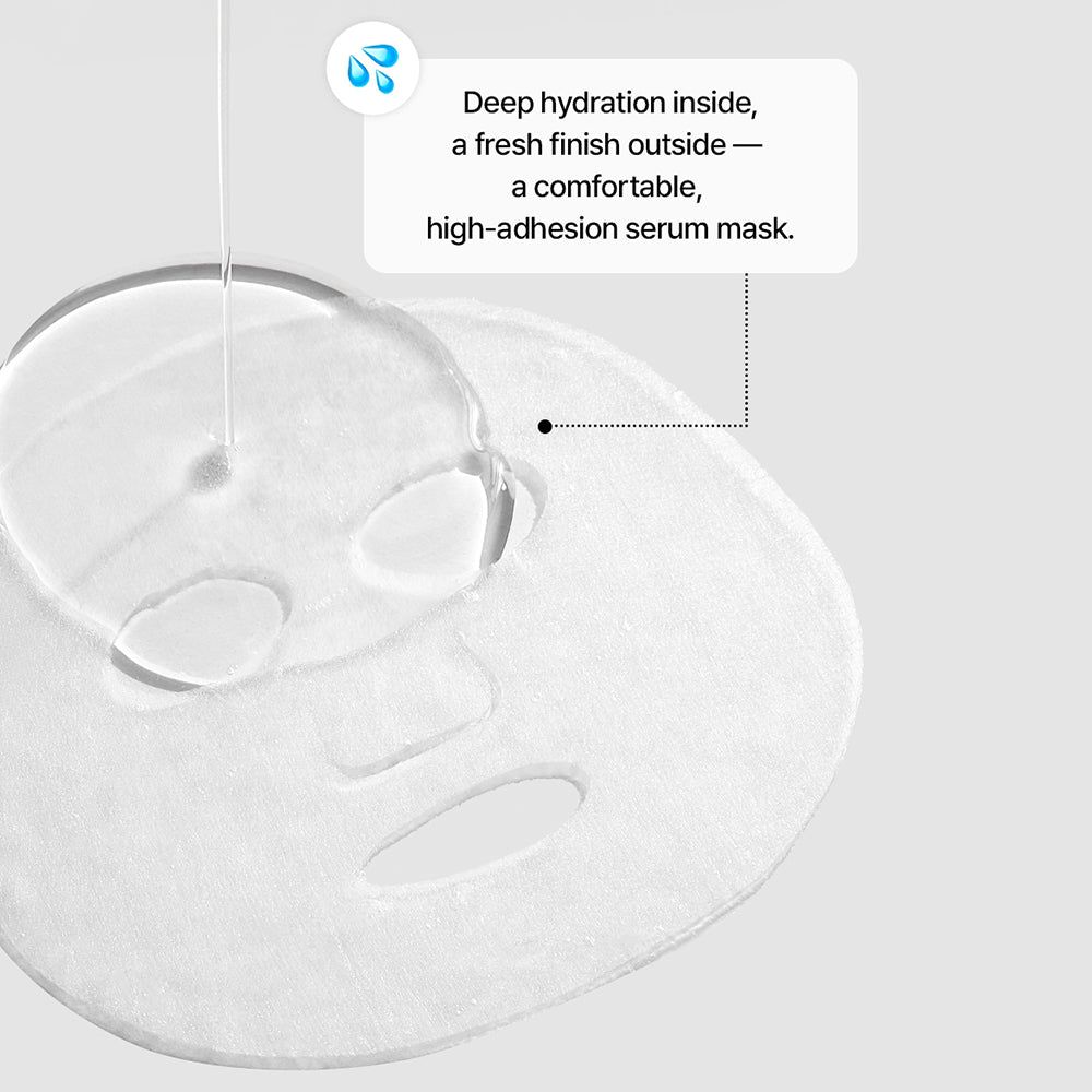 Un masque en tissu transparent avec du sérum versé dessus.