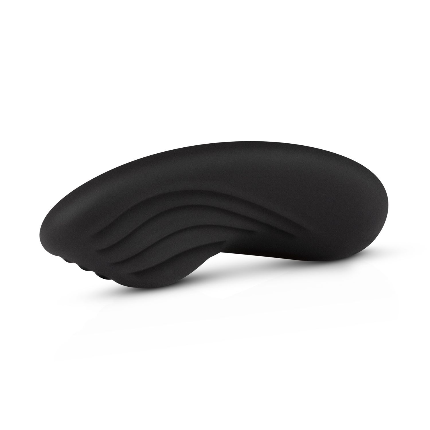 Vibrateur noir avec rainures incurvées. Vue du produit.