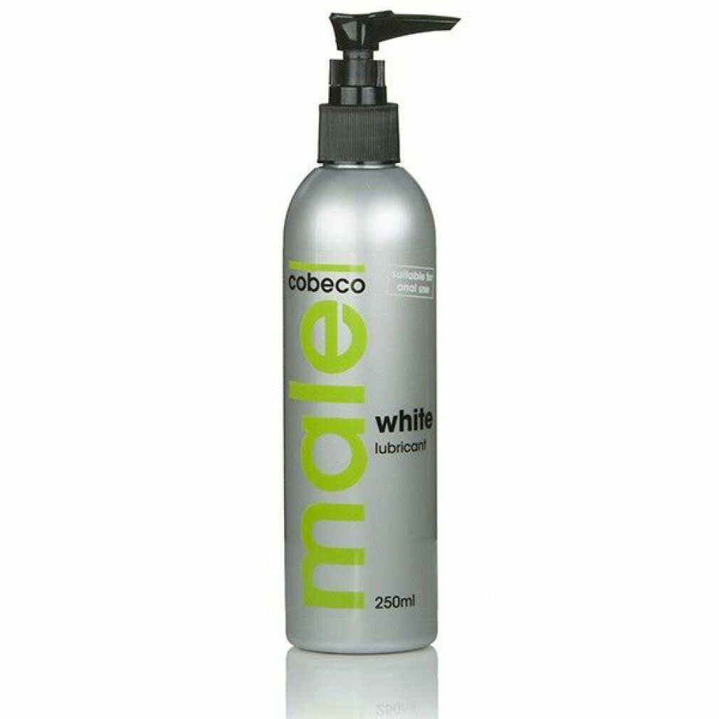 Lubrifiant Cobeco Male White dans une bouteille argentée avec pompe, 250ml.