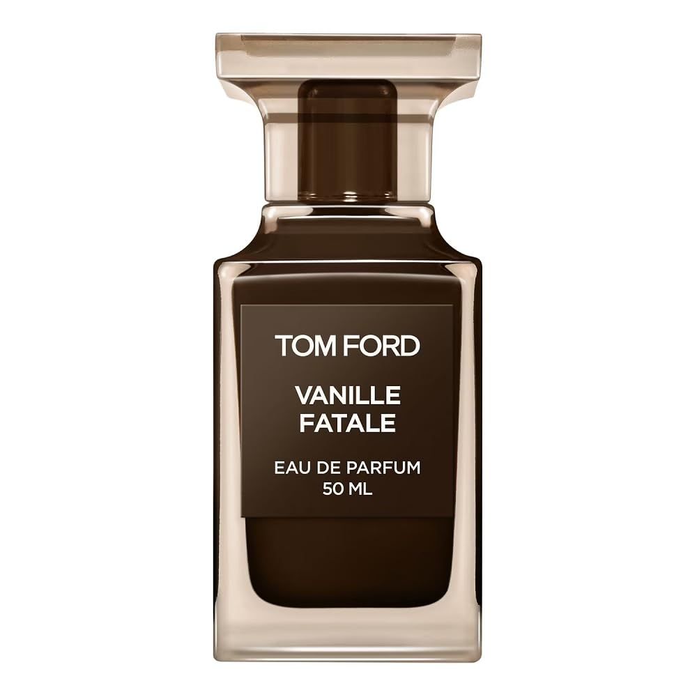 Tom Ford Vanille Fatale Eau de Parfum, 50 ml. Rechthoekige fles met bruine vloeistof. Zwart etiket met witte tekst.