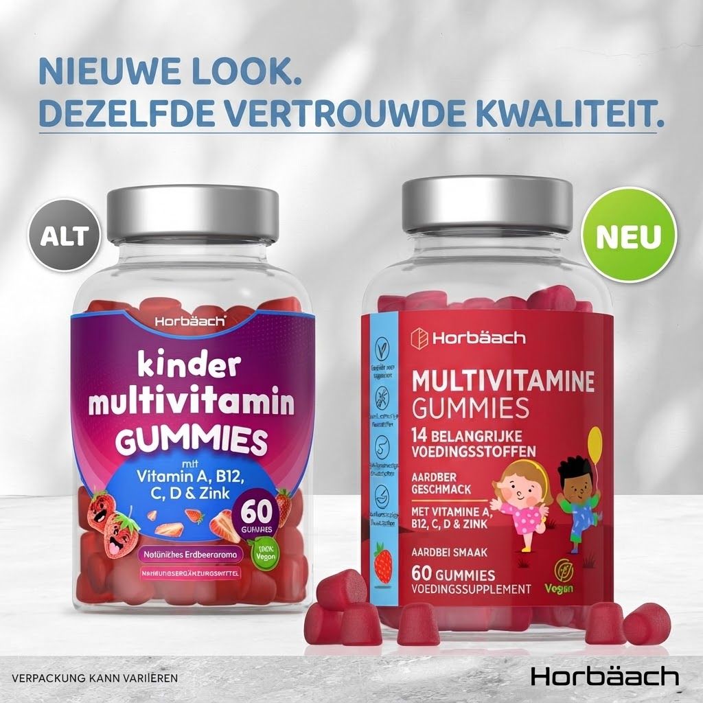 Horbaach kinder multivitamine gummies in fles, aardbeiensmaak, 60 stuks.