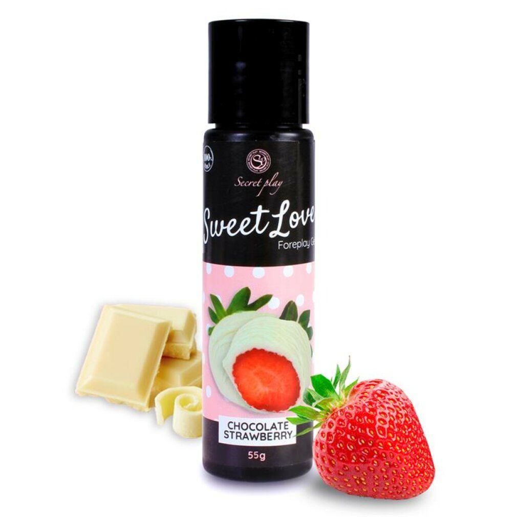 Flesje Secret Play Sweet Love Foreplay Gel met aardbei en witte chocolade. 55g.