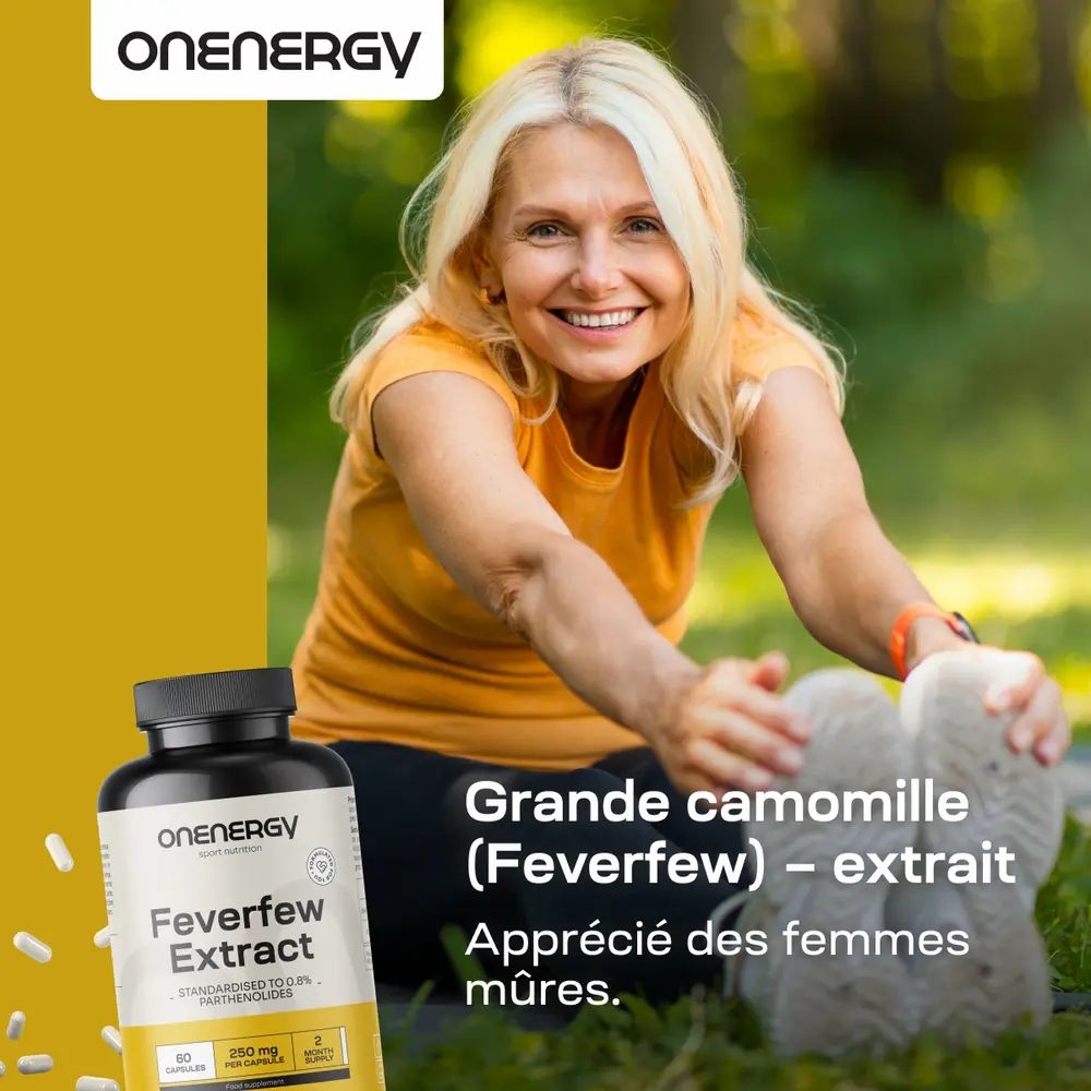 Bouteille d'extrait de grande camomille OnEnergy, 60 gélules, 0,8% parthénolide.
