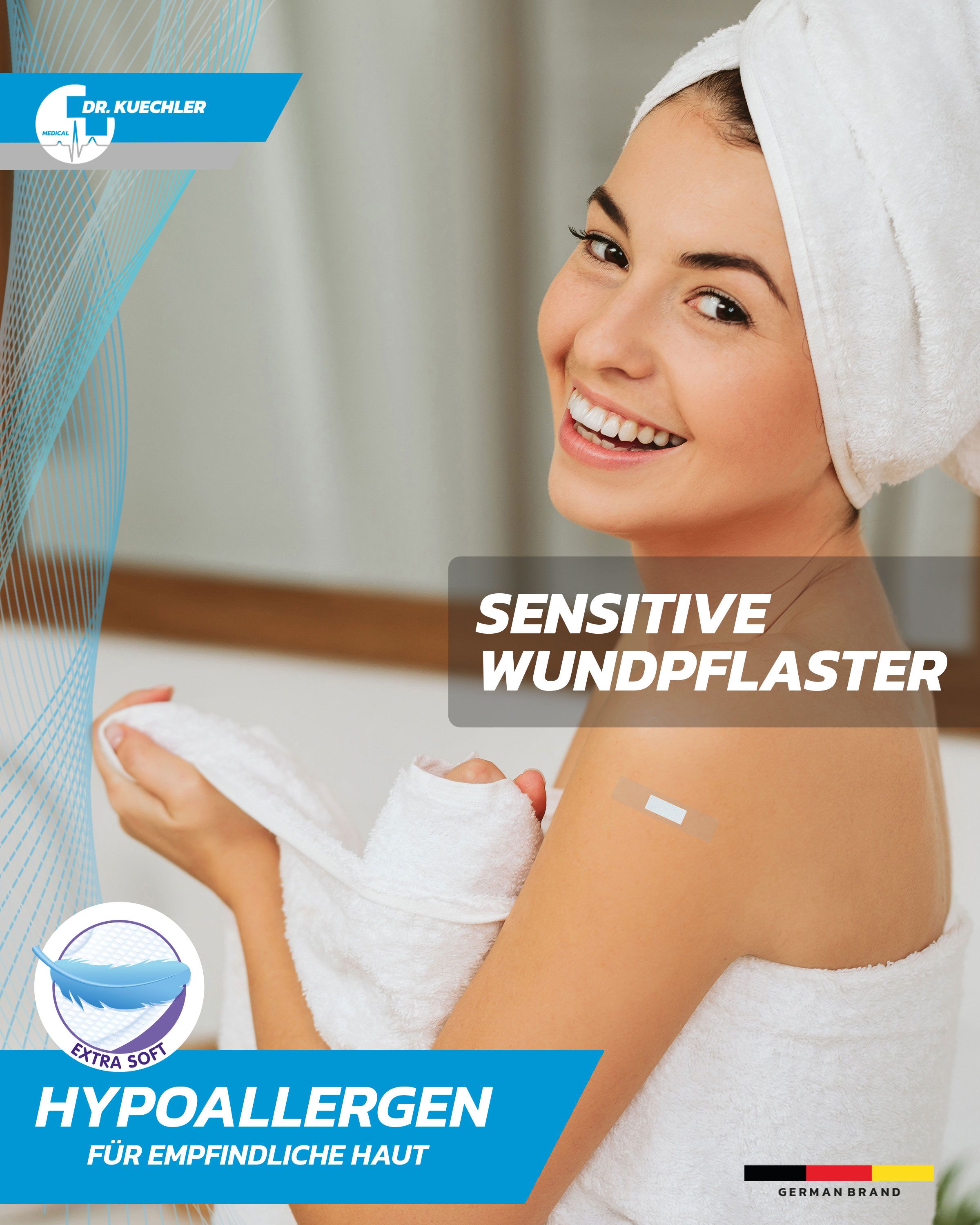 Dr. Kuechler Medical®:  steriele, waterbestendige pleisters voor de douche, voor de gevoelige huid