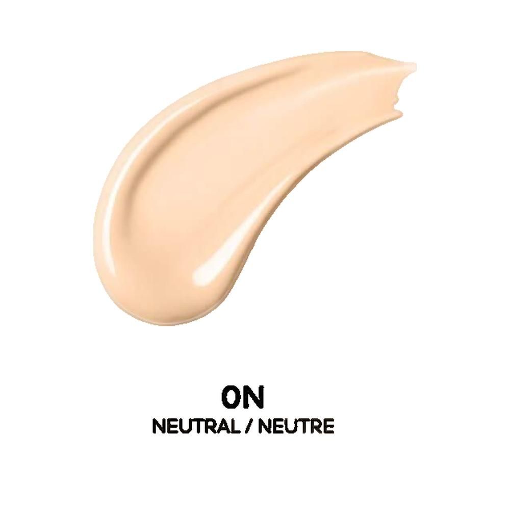 Nuance de maquillage clair sur fond blanc. Texte : ON, NEUTRAL / NEUTRE.