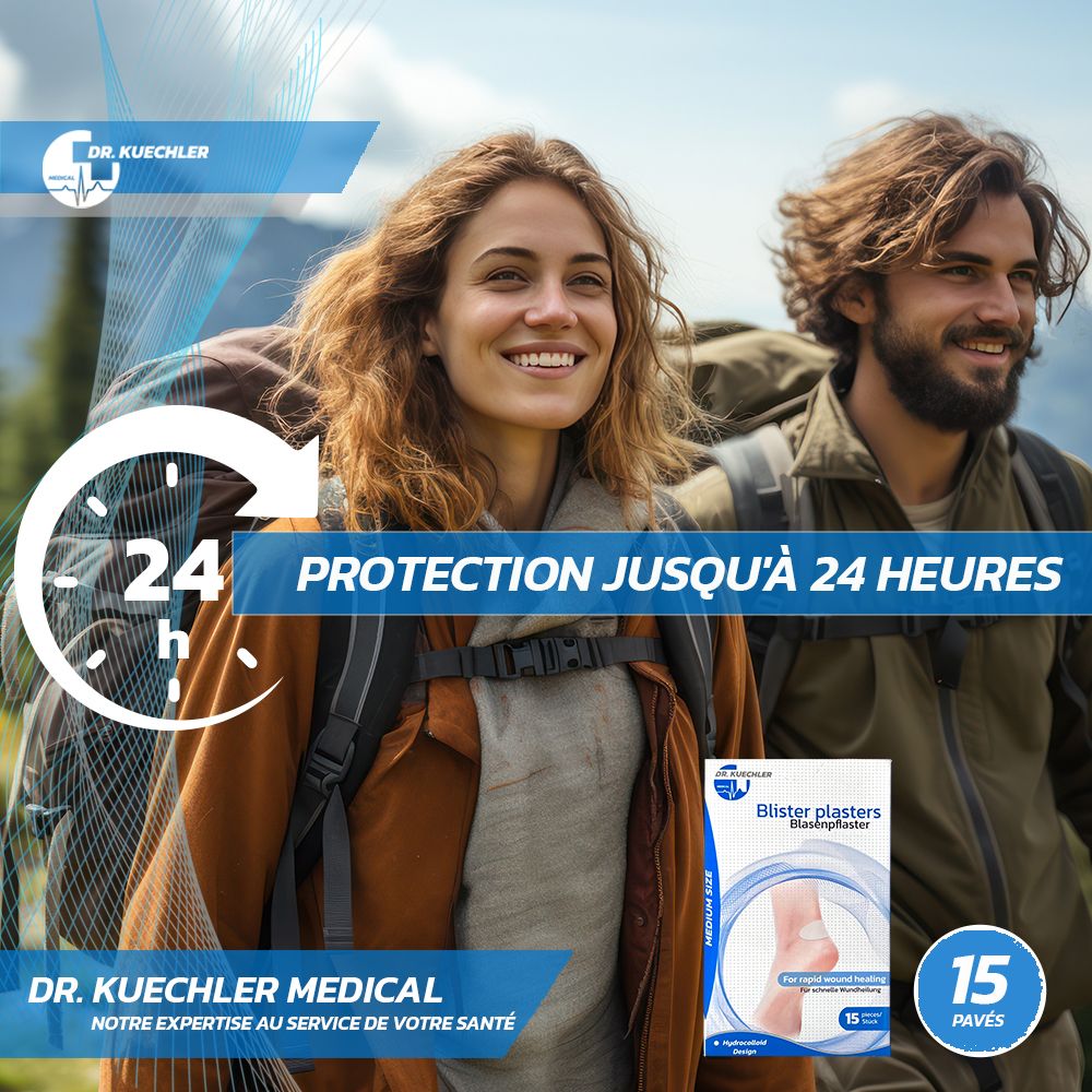 Randonneurs avec un paquet de pansements pour ampoules. Protection jusqu'à 24 heures.
