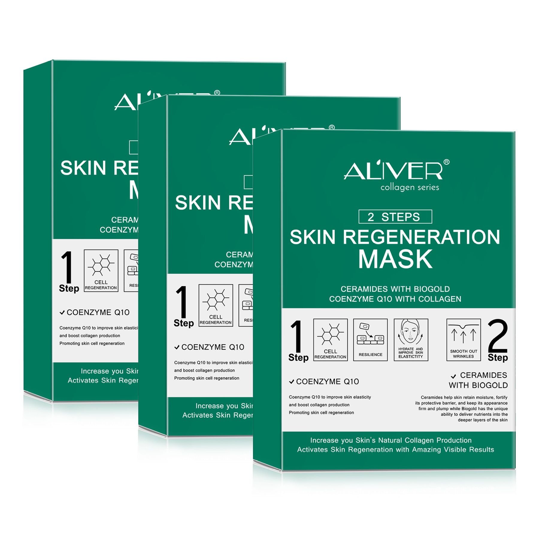 ALIVER 2-staps anti-aging gezichtsmaskersysteem met collageen en co-enzym Q10