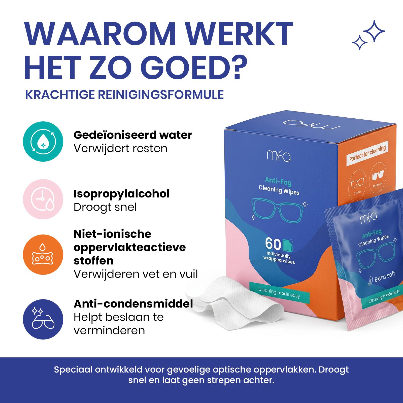 mfa® Anti-condens Reinigingsdoekjes voor Brillen